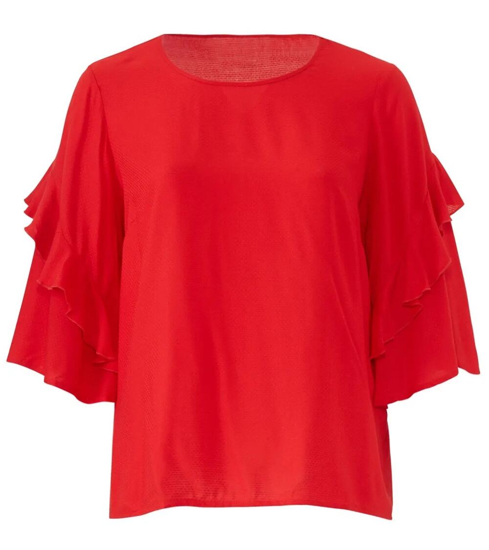 Junarose red Swiss dot top ruffle bell sleeve Size 16 Boho Vibrant Retro Classic
